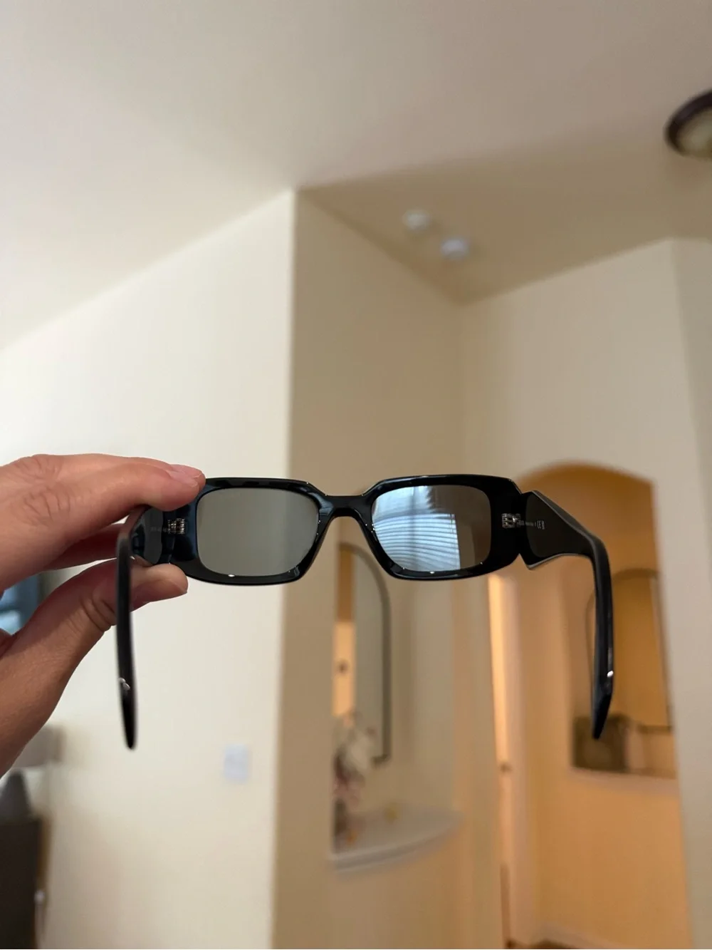 Prada 17WS Black/Mirror Oversized Rectangular Women's Sunglasses